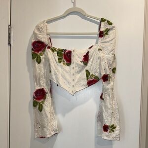Floral Embroidered White Top